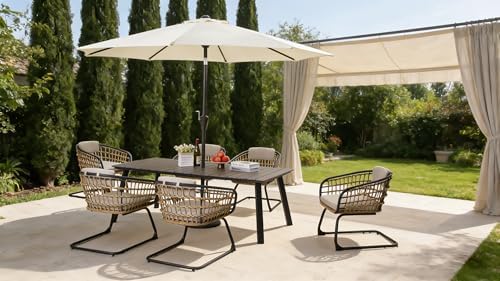 Outdoor Dining Table with Foldable Metal Frame, Plastic Wood Slat Top, Umbrella Hole, Patio Garden Backyard Balcony Poolside Camping Furniture for Family Meals Gatherings Leisure Events (Grey) - Image 2