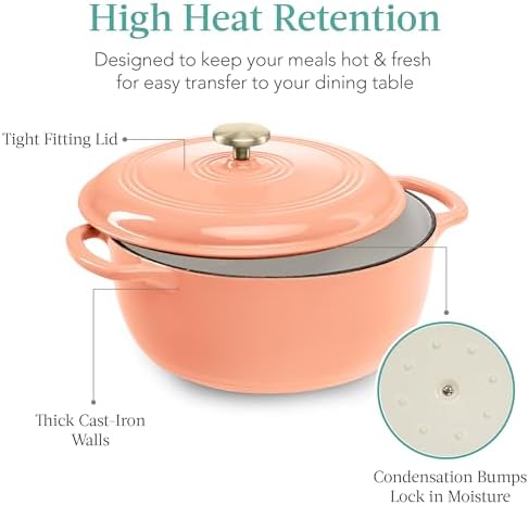Best Choice Products 6 Quart Enamel Cast-Iron Round Dutch Oven, Family Style Heavy-Duty Pre-Seasoned Cookware for Home, Kitchen, Dining Room, Oven Safe w/Lid, Dual Handles - Peach Sorbet - Image 5