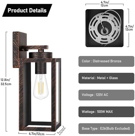 BesLowe Outdoor Wall Light Fixtures, Outside Porch Lights, Distressed Brown - Image 5