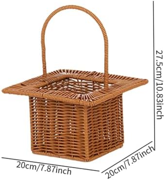 Storage Basket Organizer for Dining Table with Handle Multifunctional Picnic Basket, Brown Square - Image 3