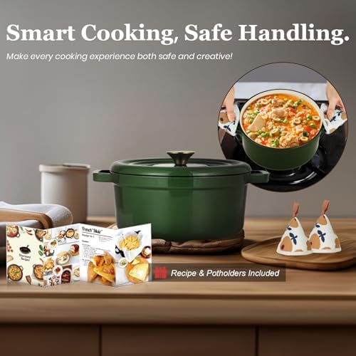 Overmont Enameled Cast Iron Dutch Oven - 5QT Pot with Lid Recipe Potholders - Image 5