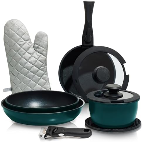 Moss & Stone 10-Piece Nonstick Pots and Pans Set, Removable Handle Cookware by Mossstone