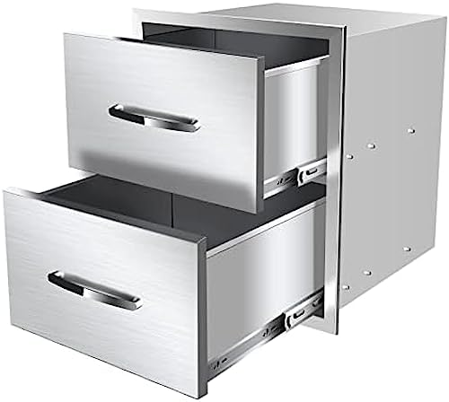 BBQ Outdoor Kitchen Drawers Stainless Steel 3-Drawer Enclosed Built-in Flush Mount for Outdoor Kitchens & Islands, 14Wx23Dx15H by OLIPIC