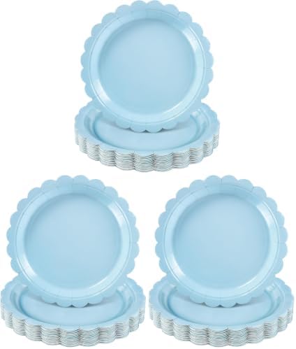 NatNarr 30 Pcs Light Blue Plates, 9 Inch Scalloped Blue Plates Dessert Party Plate Cute Paper Plate for Coastal Sea Beach Party, Boy Baby Shower, Birthday, Bachelorette (Pack of 3) by NatNarr