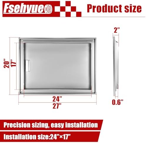 Outdoor Kitchen Door 27'' W x 20'' H Single BBQ Access Door Stainless Steel Flush Mount Doors Wall Vertical Doors with Handle Suitable for Grilling Station BBQ Island Outside Cabinet - Image 4