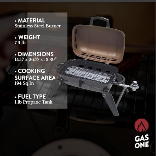 GasOne Tabletop Propane Grill – Portable Grill Propane with Heat Resistant Handles, Large Cooking Surface – User Friendly Temperature Control Knob Portable Gas Grill for RV, Camping, Home – Tan Brown - Image 3