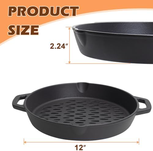 12" Round Cast Iron Grill Basket with Dual Handles – For Veggies/Fish/Meat - Image 2
