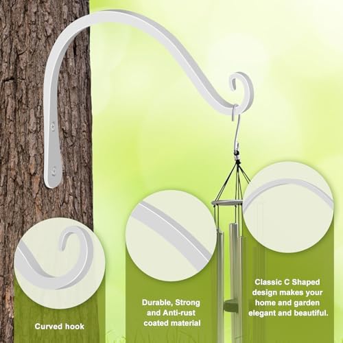FEED GARDEN Heavy Duty Plant Hooks - 2 Pack 8 Inch Wall Mounted Hanging Brackets, 44lb Capacity Steel Plant Hangers for Bird Feeders, Baskets, Wind Chimes Outdoor Indoor- White - Image 3