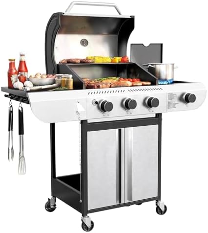 COWSAR 3-Burner Propane Grill with Side Burner 34,000 BTU BBQ Grill by COWSAR