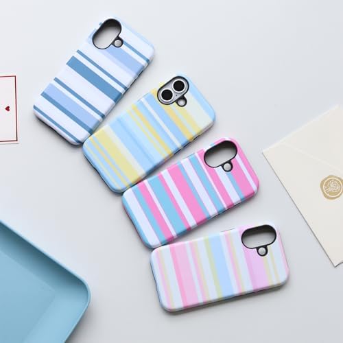 for iPhone 14 Case, Magnetic Matte Frosted Dual-Layer Striped Phone Case for Women, Retro Aesthetic Cover Compatible with MagSafe Accessories - Coastal Blue - Image 5
