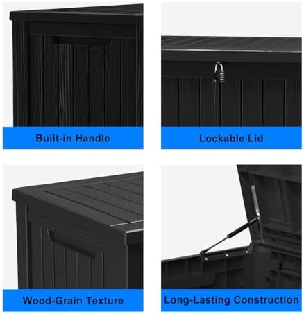 180 Gallon Resin Outdoor Deck Box Waterproof Patio Furniture, Garden Tools, Cushions, Pool Accessories Outside Storage (Black, 180 Gallon) - Image 3