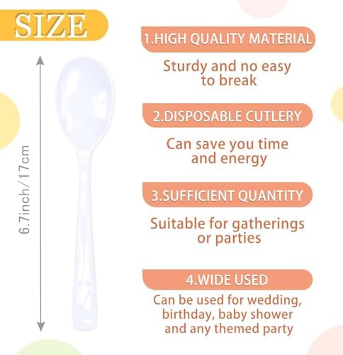 SietDESEO 50 PCS White Plastic Spoons Disposable Utensils Heavy Duty White Spoons Disposable Cutlery for Birthday Wedding Baby Shower Bridal Shower Plastic Silverware - Image 3