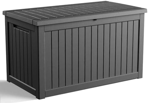 260 Gallon Outdoor Deck Box, Lockable Waterproof Outdoor Storage Boxes For Garden Tools,Indoor Cushions,Accessories Outside Storage Resin Weatherproof Container(Black) by MAIUSCOLI