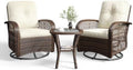 Aoxun 3 Pieces Patio Furniture Set, Patio Swivel Rocker Chairs Set of 2, Wicker Outdoor Bistro Set with Rocking Chair, Thickened Cushions and Table for Porch (Beige) by Aoxun