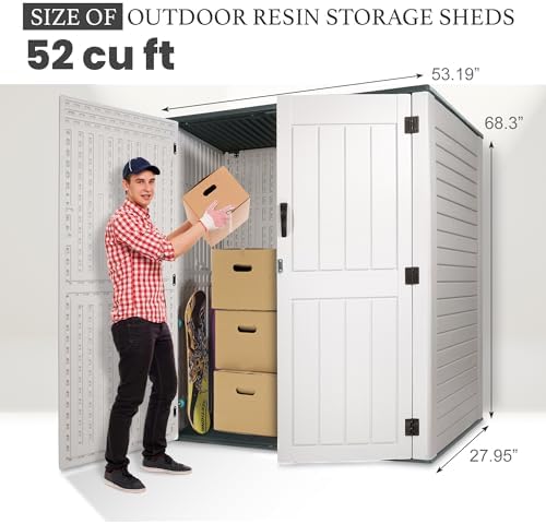 Outdoor Storage Cabinet, 52 Cu ft Resin Storage Box for Patio Garden Yard - Weatherproof Outdoor Storage Shed for Tools Pool Supplies - Lockable Vertical Storage Shed - Image 4