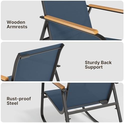 Ahomly 4-Piece Patio Furniture Set, Textilene Rocking Bistro Set, Blue - Image 3