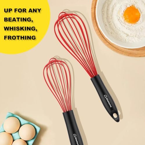NileHome Silicone Whisk Set 8" 10" 12" Kitchen Whisk Red,3-pack - Image 7