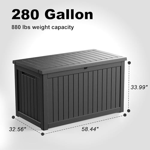 280 Gallon Outdoor Storage Box, Large Resin Deck Box for Patio Cushions, Garden Tools, Pool Accessories, Waterproof and Lockable Design, Storage Bench for Backyard & Deck(Black) - Image 2