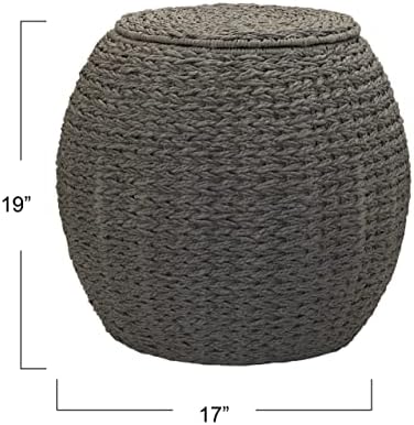 Household Essentials Handwoven Paper Rope Barrel Wicker Storage Basket Side Table, Gray - Image 2