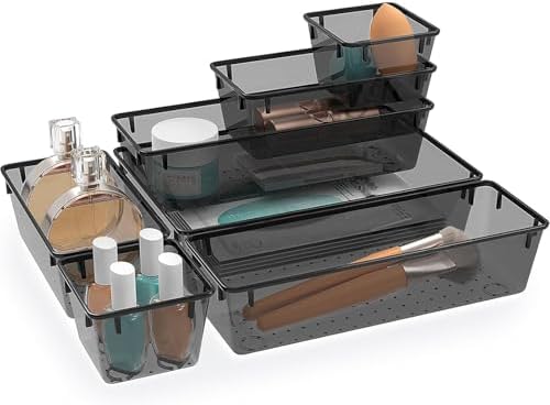 7 PCS Plastic Drawer Organizers Set, 4 Size Desk Drawer Organizer Trays by StorMiracle