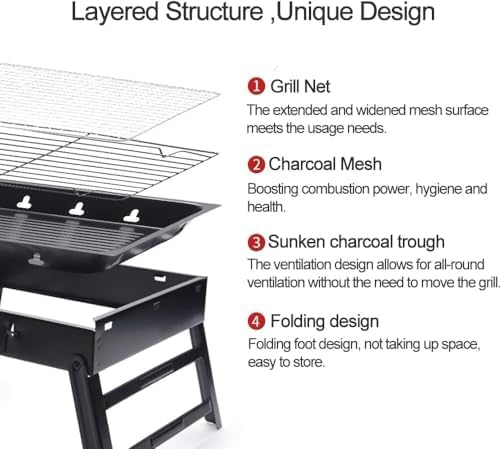 Portable Charcoal Grill Foldable 17" BBQ Charcoal Grill Compact Tabletop Barbecue Grill Small BBQ Grill for Outdoor Travel Backyard Picnic Beach - Image 2