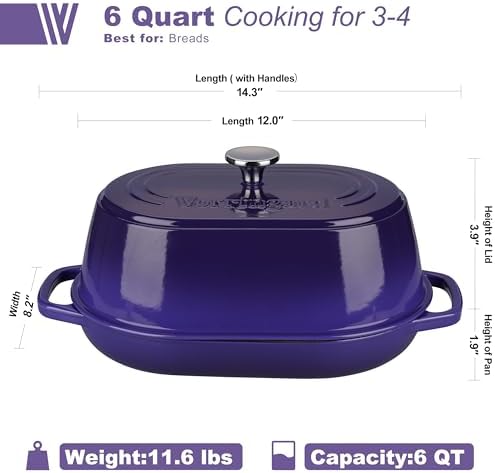VORRINGARD Enameled Cast Iron Dutch Oven Pot with Dome Lid, Oval Bread Oven for Homemade Sourdough Bread Baking, Oven Safe up to 500°F, 6 Quart, Purple - Image 2