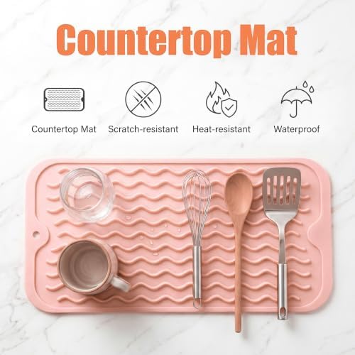 MicoYang Silicone Dish Drying Mat for Multiple Usage,Easy clean,Eco-friendly,Heat-resistant Silicone Mat for Kitchen Counter or Sink,Refrigerator or Drawer Liner Pink S 12 inches x 6 inches - Image 3
