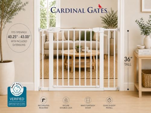 Cardinal Gates 36-Inch Pressure-Mount Baby/Pet Gate, White, 40.25-43 in - Image 2