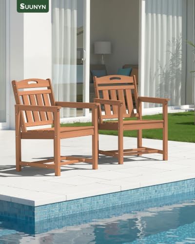 HDPE Outdoor Patio Dining Chairs with Wide Seat, Oversized, Teak - Image 2