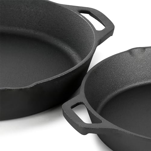 MegaChef 13 Piece Pre-Seasoned Cast Iron Skillet Set with Temperd Glass Lids and Silicone Holders - Image 5