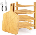 16.9x12" Pizza Peel & Cutting Board Set (7 Pcs), Bamboo Pizza Paddle with Stand, 4 Serving Trays, Includes Stainless Steel Pizza Cutter & Spatula by Unknown