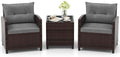 Tangkula 3 Pieces Patio Furniture Set, PE Rattan Wicker 3 Pcs Outdoor Sofa Set w/Washable Cushion and Tempered Glass Tabletop, Conversation Furniture for Garden Poolside Balcony (Grey) by TANGKULA