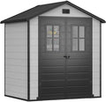 DWVO 6x4.4 FT Outdoor Storage Shed, Plastic Garden Tool Shed with 2 Windows, Double-Wall Outside Shed for Lawn Mower, Garden Tool for Backyard, Patio, Lawn, Lockable, Grey & Black by DWVO