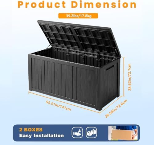 Outdoor Storage Box, 200 Gallon Waterproof Deck Box, Premium Hydraulic Cushion Storage Chest, High-Load Lockable Two-Seater Patio Storage Bench, Large Country Estate, Black - Image 3