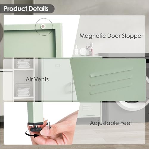 Metal Storage Cabinet Locker Cabinets with Doors and Adjustable Shelf for Kitchen Office Pantry (Green) - Image 4