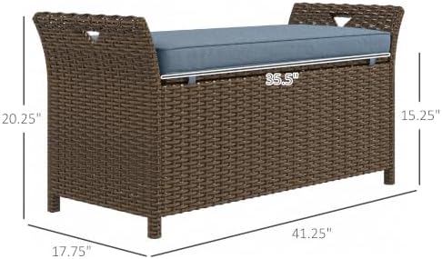 Outsunny 29 Gallon Patio Wicker Storage Bench Outdoor PE Rattan Dark Blue - Image 3