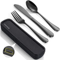 Travel Utensils with Case, 4-Piece Stainless Steel Portable Cutlery Set, Reinforced Case with Buckle Design, Lunch Box for Camping Work School, Include Fork Spoon Knife, Dishwasher Safe, Black by TININA