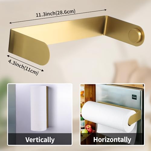 DELITON Gold Paper Towel Holder Magnetic, Strong Magnet Paper Towel Rack for Refrigerator, RVs, Kitchen, Grill, Fit Most Paper Roll, Stainless Steel - Image 6