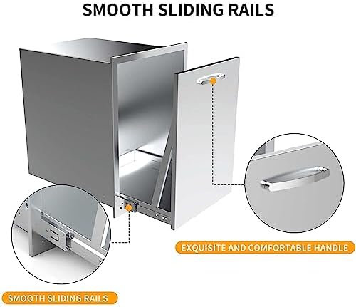 Outdoor Kitchen Drawers, Triple BBQ Drawers Stainless Steel Built-in Drawer For Outdoor Kitchen Island, Patio Grill Station,Trash Drawer - Image 6