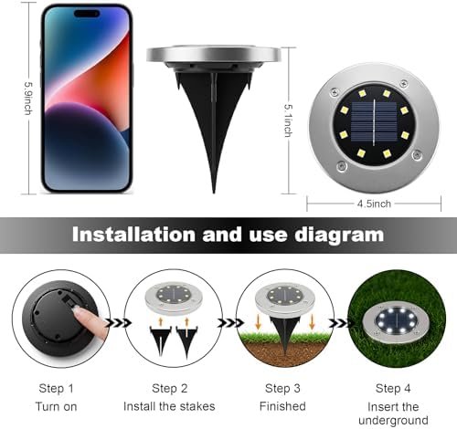 OULONGER 4.6inch Solar Ground Lights, Garden Solar Outdoor Waterproof Pathway Bright In-Ground Landscape Lights for Patio, Lawn, Yard, Driveway, Step and Walkway(White Light 10Packs) - Image 3