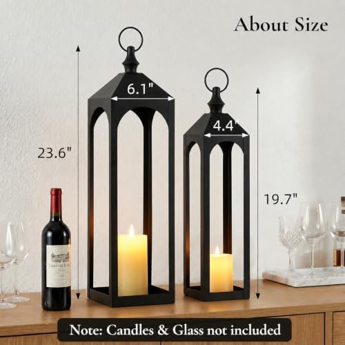 24" & 20" Large Outdoor Floor Lantern, Black Fall Porch Decor - Image 2