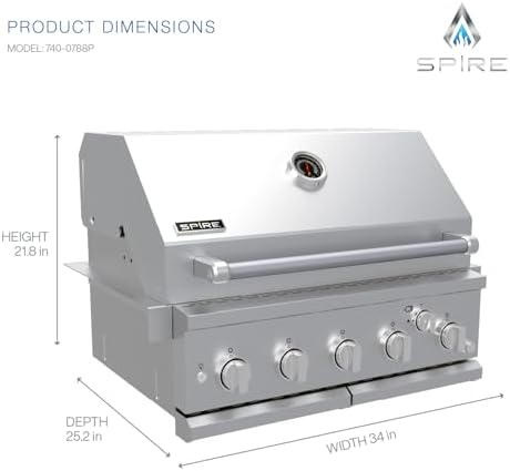 SPIRE 30" Built-In 5 Burner Dual Fuel Grill, All 304 Stainless Steel Body - Image 2