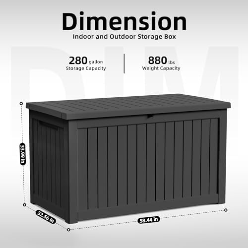 280 Gallon Outdoor Storage Box Waterproof, Resin Lockable Deck Box with Lid, Large Capacity Weatherproof Container for Patio Furniture Pool Accessories, Cushions(Black, 280 Gallon) - Image 2