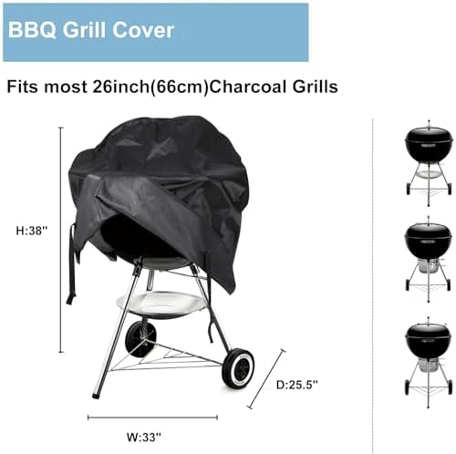 Grill Cover for Weber Round Grill Cover Water Proof Heavy Duty Outdoor Canvas BBQ Grill Cover Dome Smoker Cover (26 inch) - Image 2
