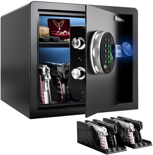 Grimtron Gun Safe for Multiple Pistols with Fingerprint Lock, 3-8 Digit PIN by Grimtron