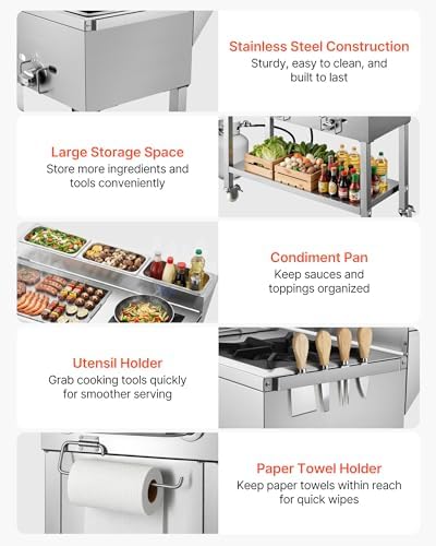 VEVOR Outdoor Propane Griddle, 3 Burners (11,600 BTU Each), Commercial Stainless Steel Griddle with Three 1/3 Size Food Pans, Portable Cart with Wheels & Gas Stove, for Hot Dogs, Burgers & Meats - Image 6