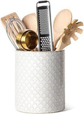 LE TAUCI Utensil Holder for Kitchen Counter - 7.1" Large Ceramic Utensil Crock, Cooking Utensil Organizer for Spatula, Spoon, Whisk - Farmhouse Kitchen Countertop Storage, Embossed, Fireworks by LETAUCI