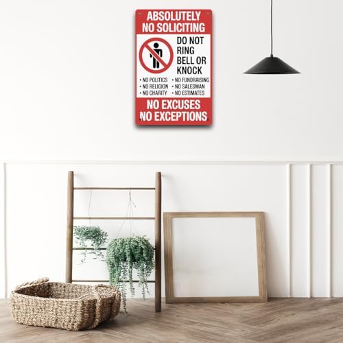 BEASTZHENG No Soliciting Metal Tin Sign for Home Tin Metal Wall Decor Do Not Ring Bell or Knock - Solicitation Sign for Front Door, House, Yard, Fence - Image 5