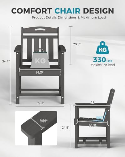 Ciokea HDPE Outdoor Patio Dining Chairs, All-Weather Furniture, Grey - Image 2