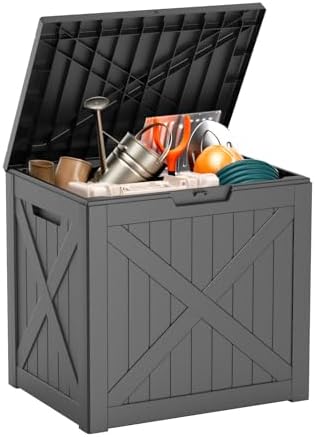 ROJIK Outdoor Storage Housing Deck Box - Waterproof Patio Furniture, Garden Tools, Cushions, Pool Accessories Storage Bench with Lockable Lid and Side Handles (Black 38 Gal) - Image 2